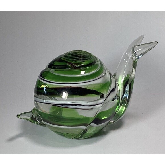 Paperweight Snail Art Glass Figurine Green Clear Swirl Vintage - Picture 1 of 6